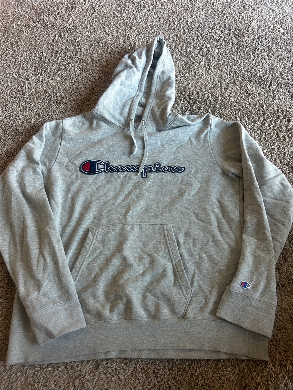 Champion Men's Gray Hoodie with Script Logo